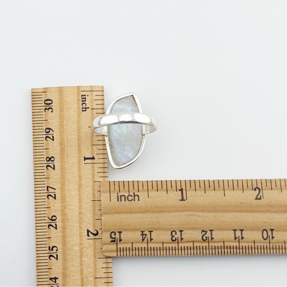Pure Sterling Silver 925 Rainbow Moonstone Ring Size 9 1/2 Wavy Boho Southwest - Picture 6 of 9